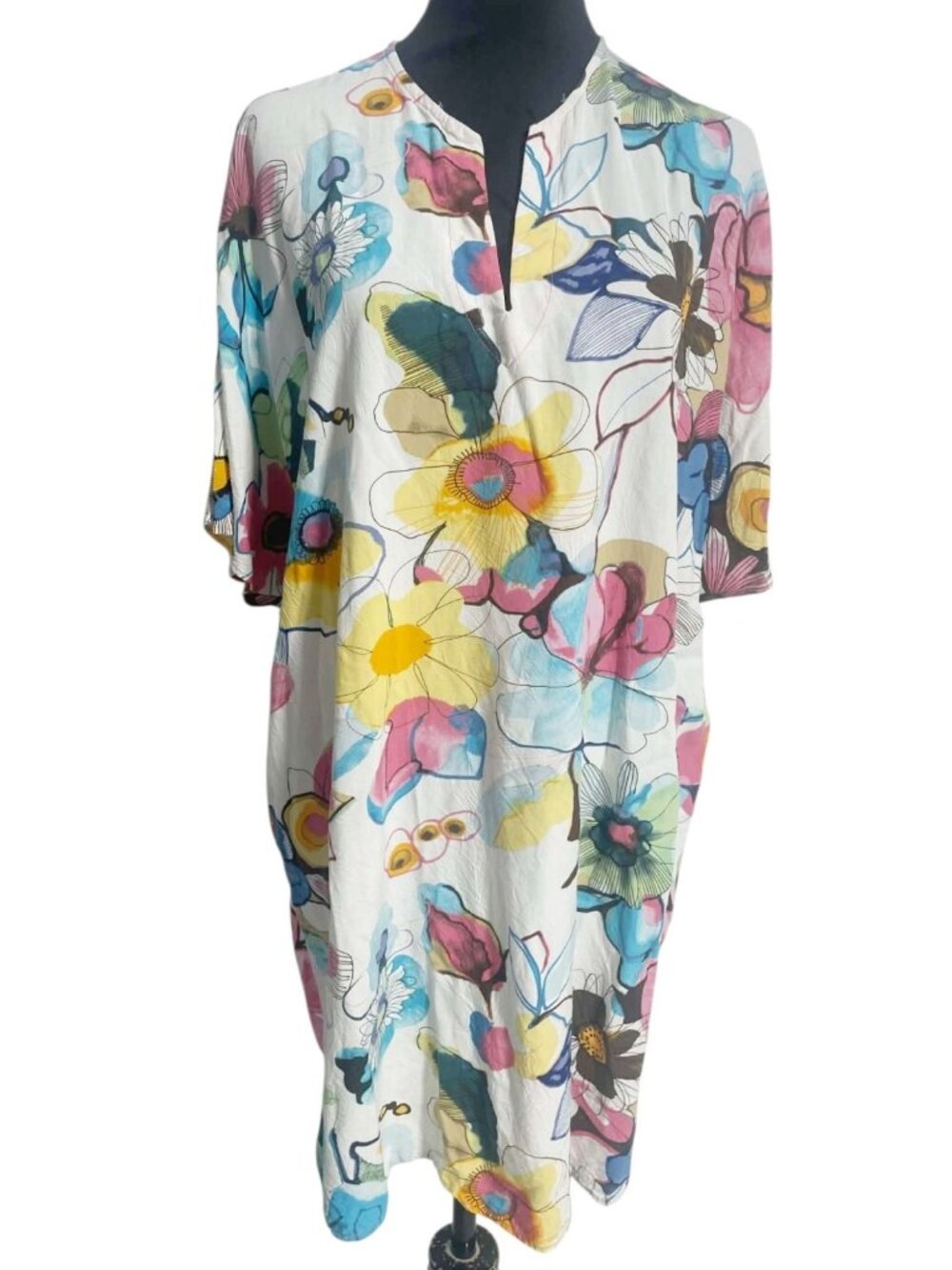 Jams World Size Medium  Dress Tunic Short Sleeve Floral Colorful